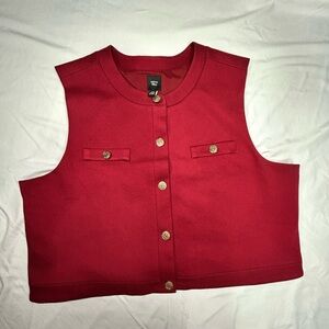 Autres filles Burgundy Gold Button Cropped Vest Sleeveless Women